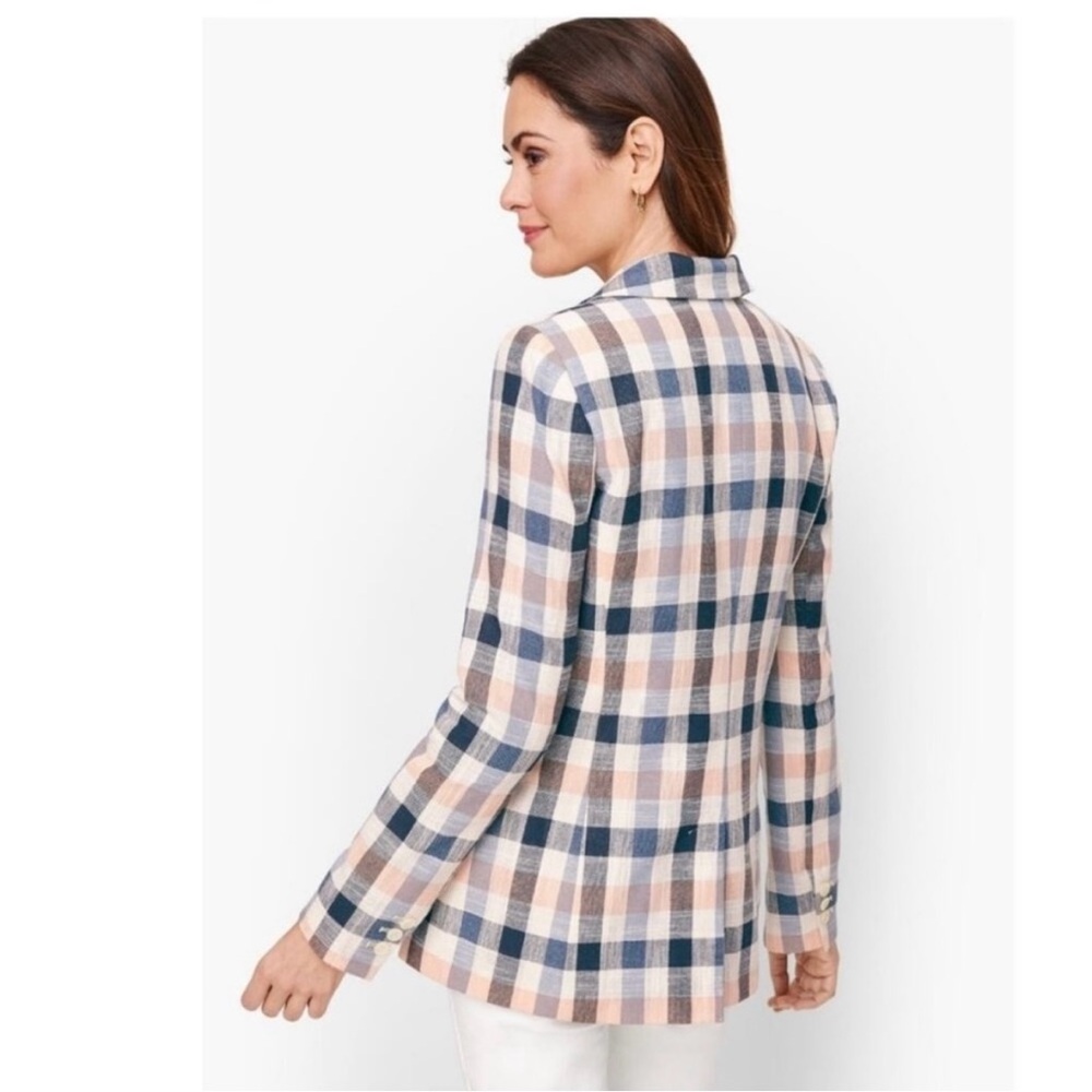 Talbots Plaid Blazer Women’s Size 8 Multicolor Classic Career Jacket Pink Navy